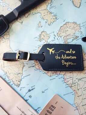 Navy Blue Leather  'Let The Adventure Begin' Luggage Tag